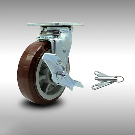 Service Caster 6 Inch SS Polyurethane Caster with Roller Bearing and Brake/Swivel Lock SCC SCC-SS30S620-PPUR-TLB-BSL